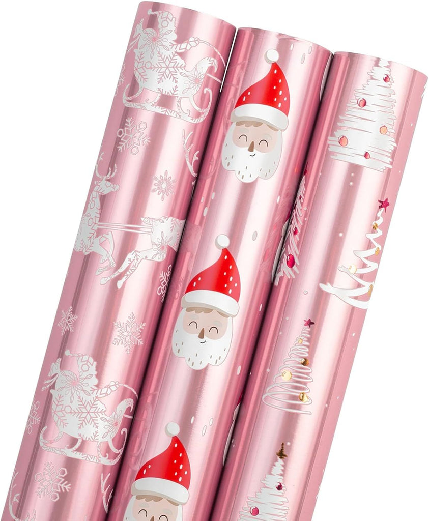 Christmas Wrapping Paper Jumbo Rolls with Gridlines - 30IN X 120IN - 4 Roll-Christmas Tree Santa Claus Snowflakes Reindeer Joyful for New Year Holiday Kids