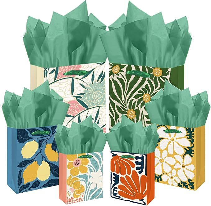 Clash Flowers Gift Bags with Tissue Paper Mulit Assorted Sizes 10PCS Present Party Favor Birthday Bags2pcs Large 13 4pcs Medium 9 4pcs Small 6 30pcs Tissue Paper