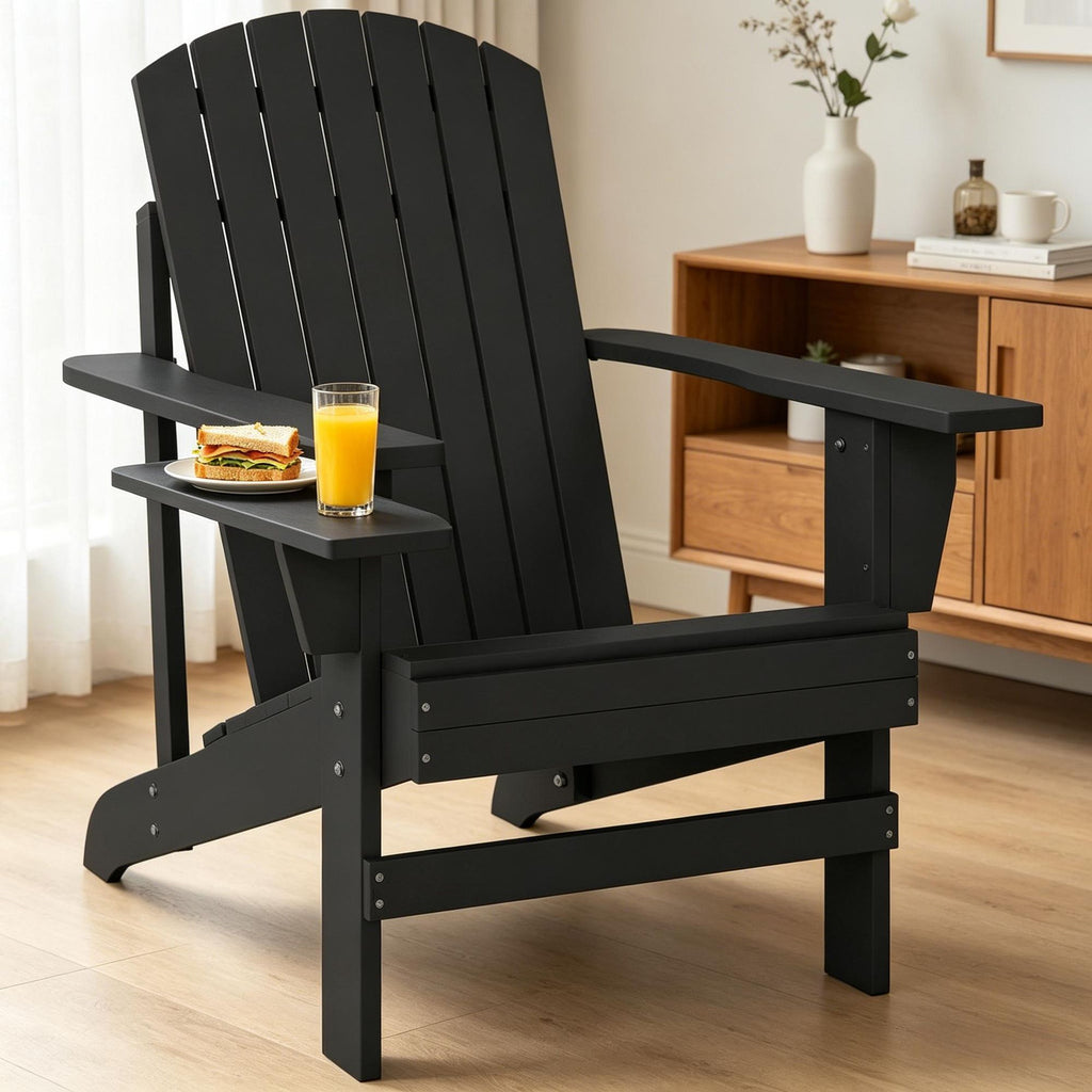 Classic Log Oversized Chair Black Outdoor Fire Pit Porch Seating with Built-in Comfort for Relaxing in Style