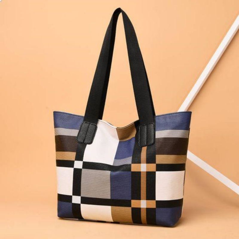 Classic Plaid Tote Bag, Large Capacity Waterproof Shoulder Handbag for Work Shopping Travel