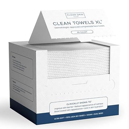 Clean Towels XL Bio based Face Towel, Disposable Face Towelette, Eczema Association Accepted, Makeup Remover Dry Wipes,