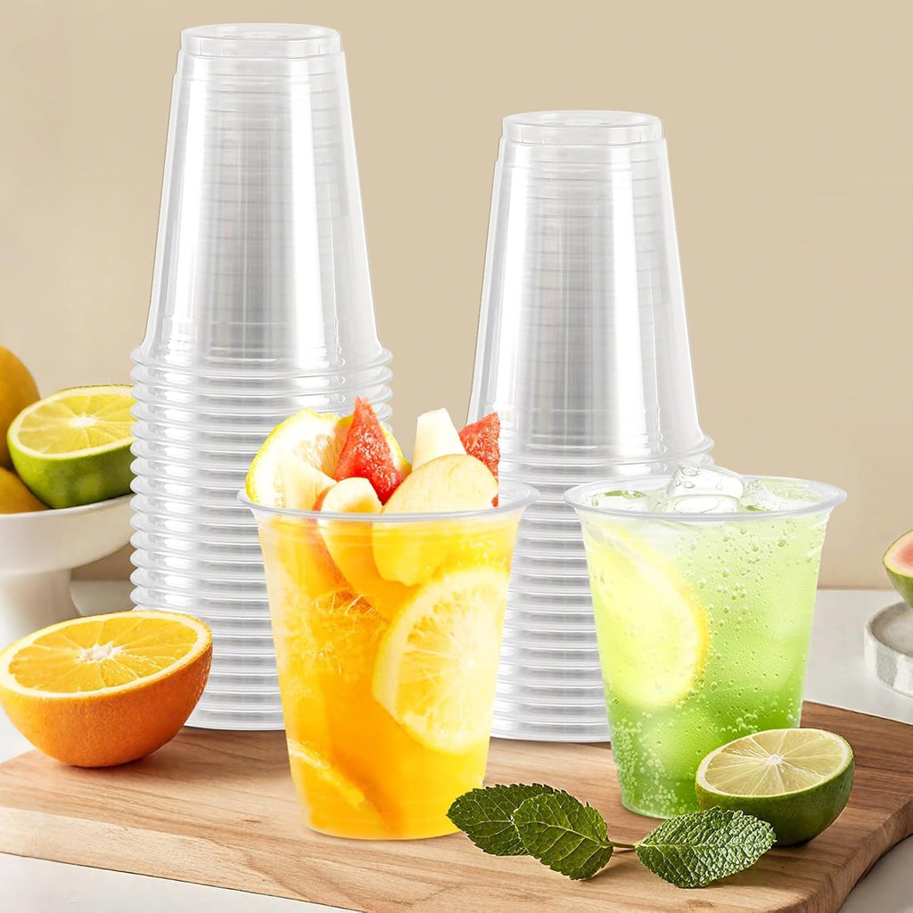 Clear Plastic Cups - 300 Count Disposable Wine Cup for Party, 12 Ounce Drinking Cups Bulk, PET Cocktail Glasses for Smoothie, Fruit, and Cold Beverage