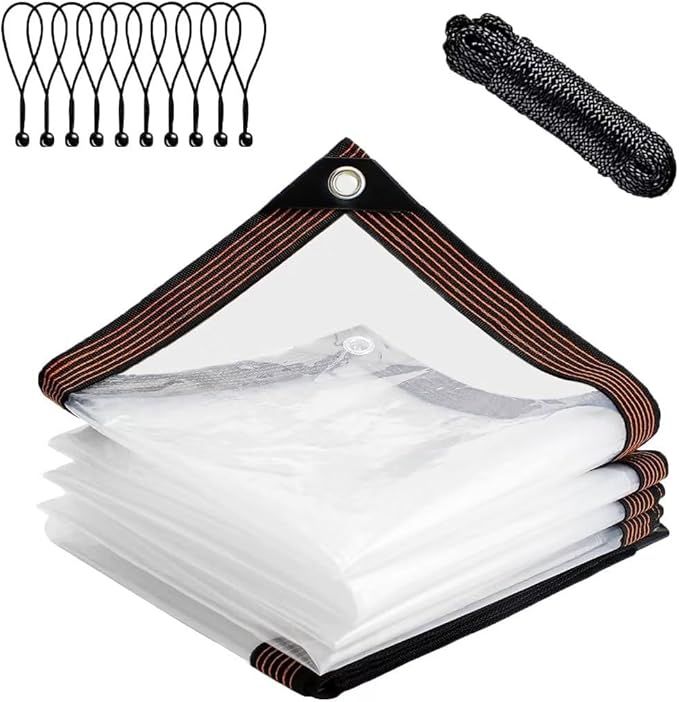 Clear-Waterproof-Tarps-Outdoor-5x6FT, Poly Tarpaulin Tarps Transparent Anti-Tear Thin Cover with Rustproof Grommets for Patio Enclosure Gardening Chicken Coop
