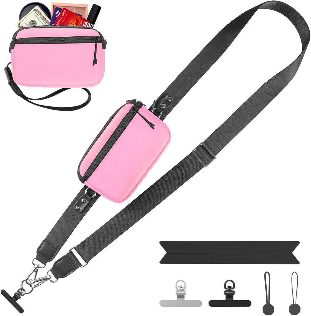 Clip and Go Strap for Phone with Wallet Crossbody, Adjustable Phone Lanyard with Detachable RFID Wristlet Wallet, Universal Phone Strap with 360° Rotatable Phone Tabs for All Phones