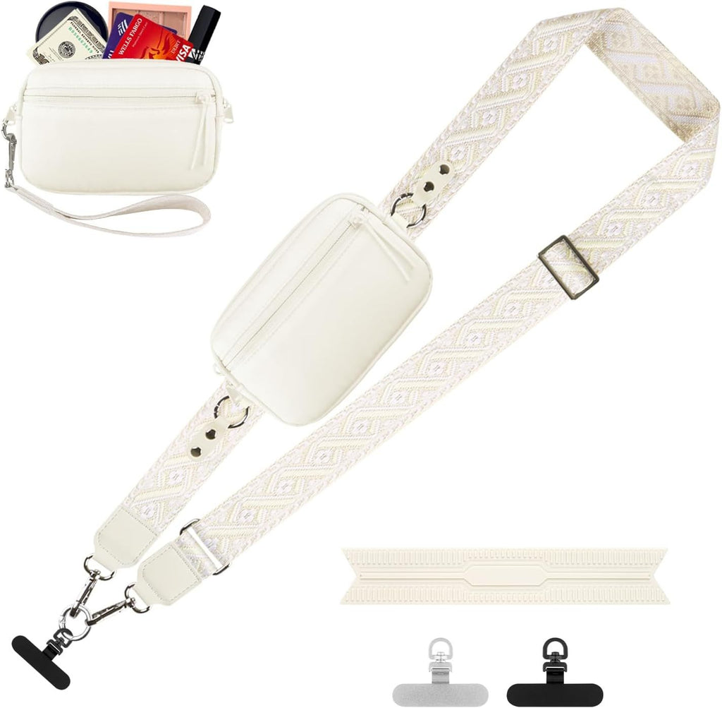 Clip and Go Strap for Phone with Wallet Crossbody, Adjustable Phone Lanyard with Detachable RFID Wristlet Wallet, Universal Phone Strap with 360° Rotatable Phone Tabs for All Phones
