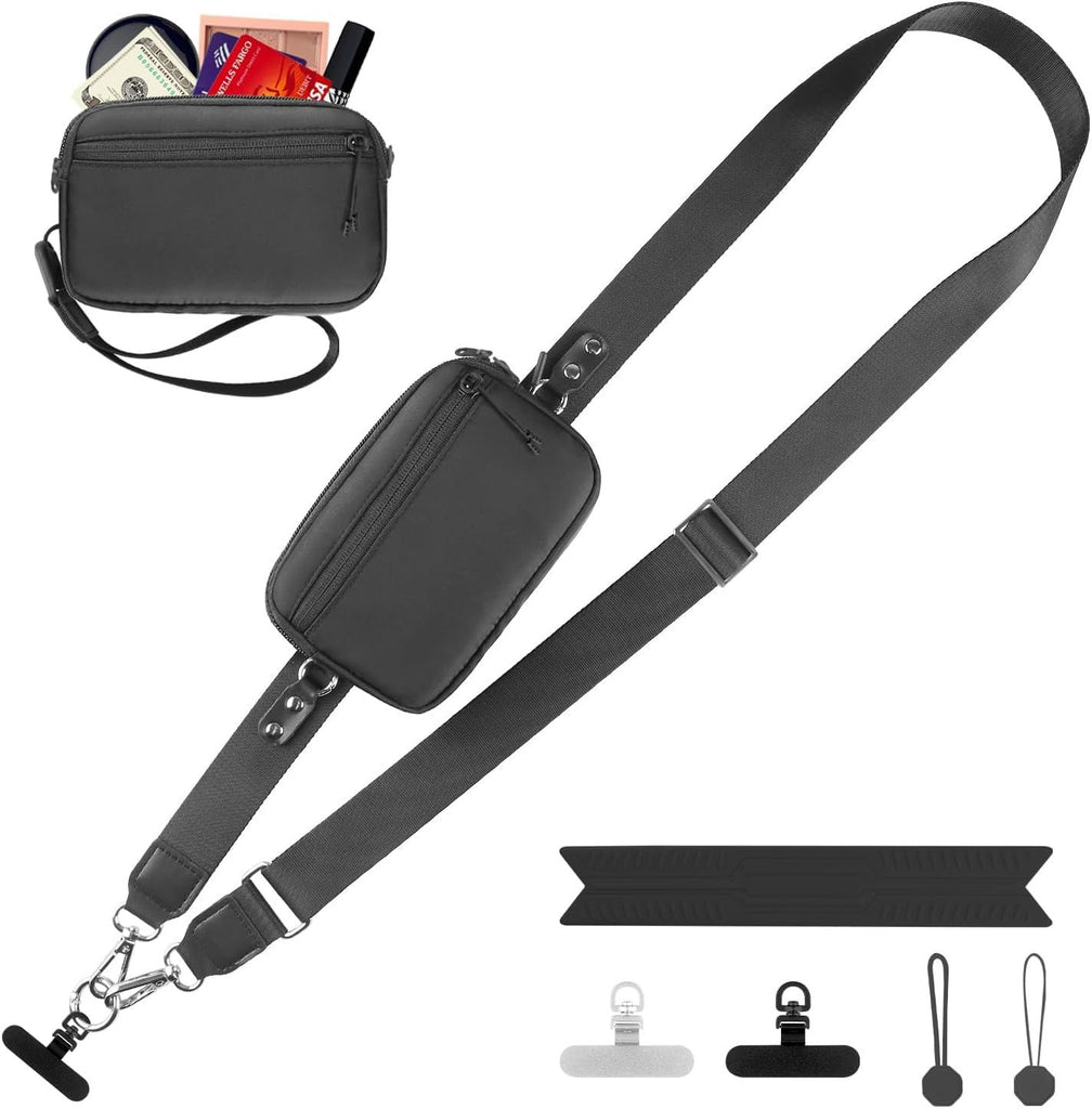 Clip and Go Strap for Phone with Wallet Crossbody, Adjustable Phone Lanyard with Detachable RFID Wristlet Wallet, Universal Phone Strap with 360° Rotatable Phone Tabs for All Phones