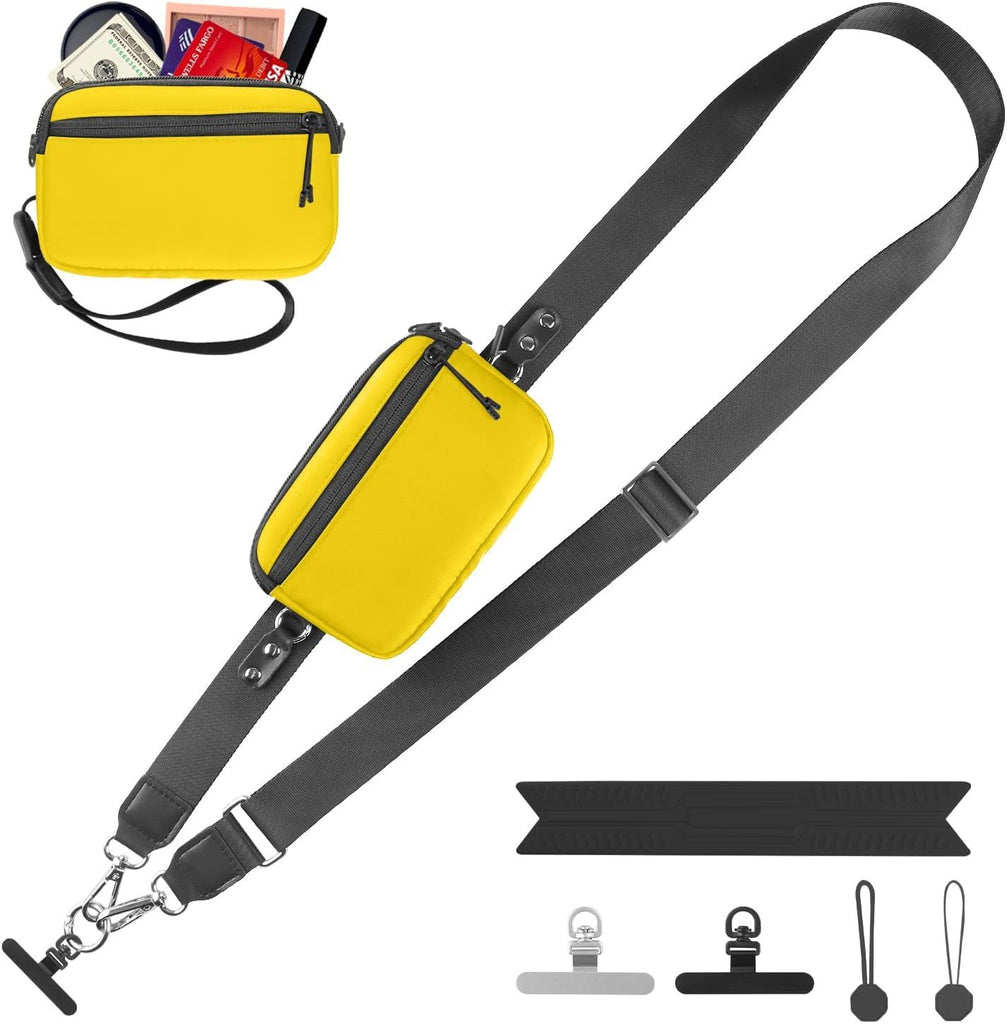 Clip and Go Strap for Phone with Wallet Crossbody, Adjustable Phone Lanyard with Detachable RFID Wristlet Wallet, Universal Phone Strap with 360° Rotatable Phone Tabs for All Phones