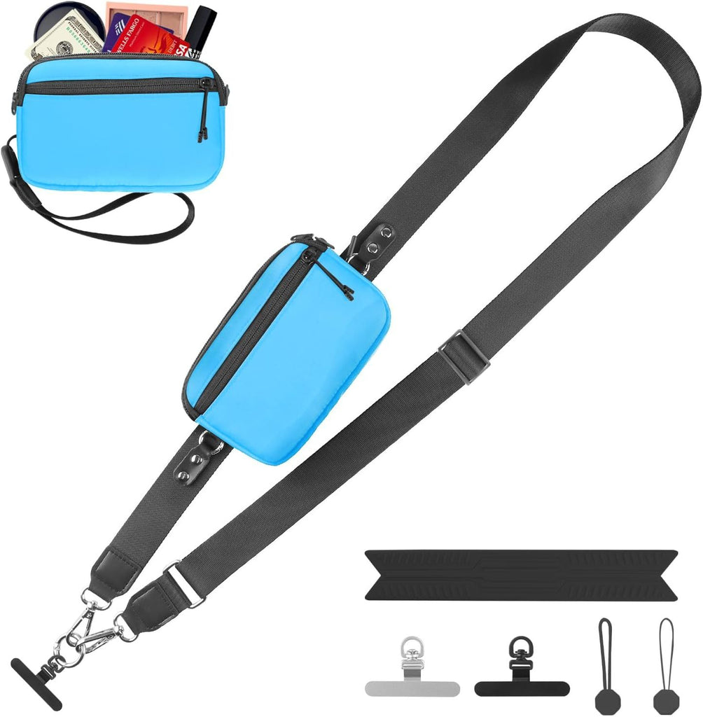 Clip and Go Strap for Phone with Wallet Crossbody, Adjustable Phone Lanyard with Detachable RFID Wristlet Wallet, Universal Phone Strap with 360° Rotatable Phone Tabs for All Phones