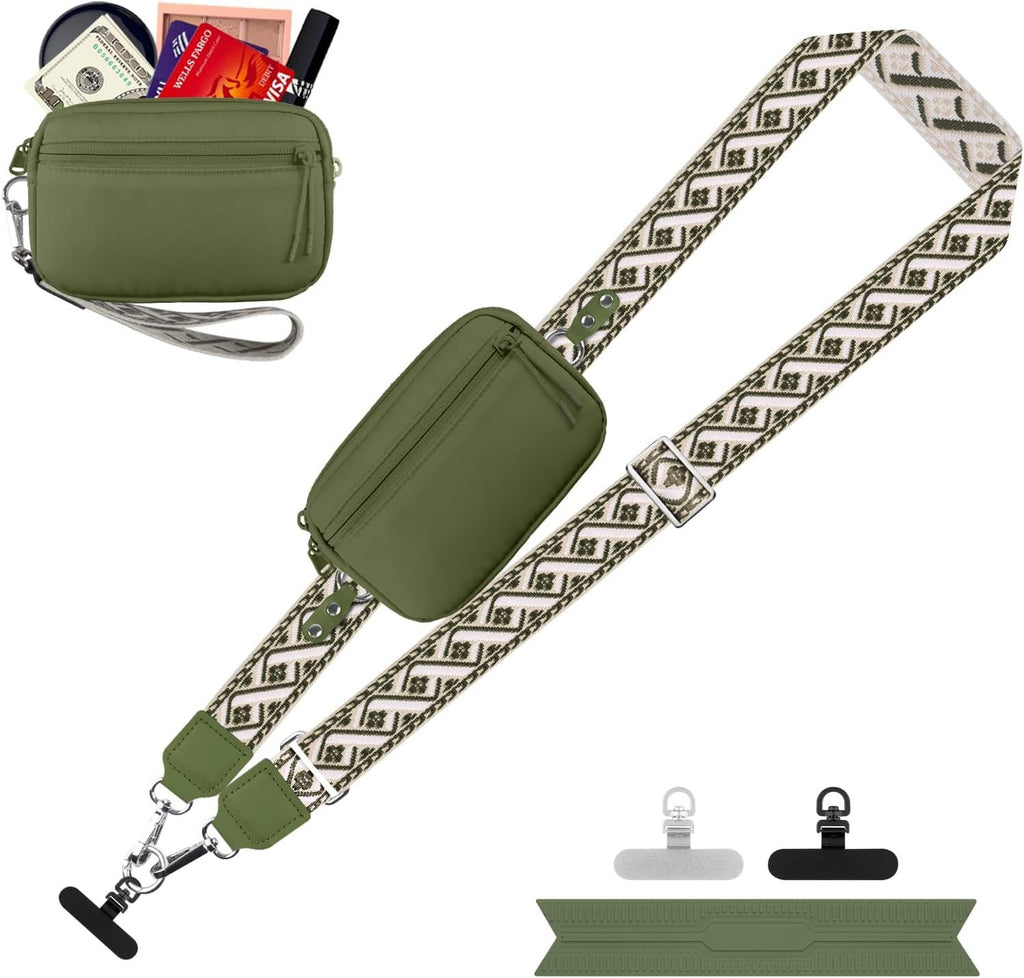Clip and Go Strap for Phone with Wallet Crossbody, Adjustable Phone Lanyard with Detachable RFID Wristlet Wallet, Universal Phone Strap with 360° Rotatable Phone Tabs for All Phones
