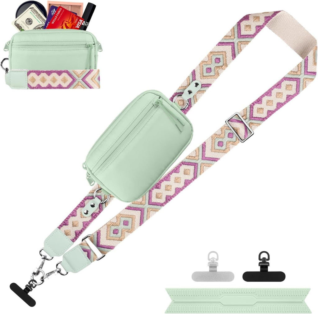 Clip and Go Strap for Phone with Wallet Crossbody, Adjustable Phone Lanyard with Detachable RFID Wristlet Wallet, Universal Phone Strap with 360° Rotatable Phone Tabs for All Phones