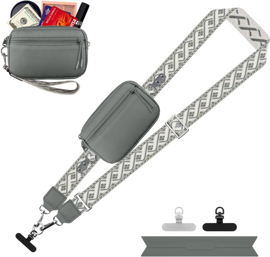 Clip and Go Strap for Phone with Wallet Crossbody, Adjustable Phone Lanyard with Detachable RFID Wristlet Wallet, Universal Phone Strap with 360° Rotatable Phone Tabs for All Phones