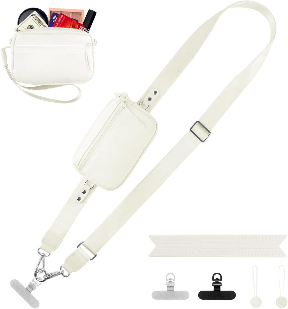 Clip and Go Strap for Phone with Wallet Crossbody, Adjustable Phone Lanyard with Detachable RFID Wristlet Wallet, Universal Phone Strap with 360° Rotatable Phone Tabs for All Phones