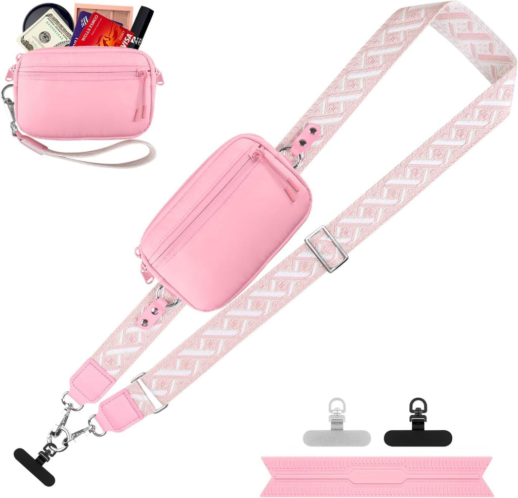 Clip and Go Strap for Phone with Wallet Crossbody, Adjustable Phone Lanyard with Detachable RFID Wristlet Wallet, Universal Phone Strap with 360° Rotatable Phone Tabs for All Phones