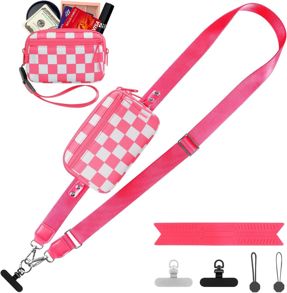 Clip and Go Strap for Phone with Wallet Crossbody, Adjustable Phone Lanyard with Detachable RFID Wristlet Wallet, Universal Phone Strap with 360° Rotatable Phone Tabs for All Phones