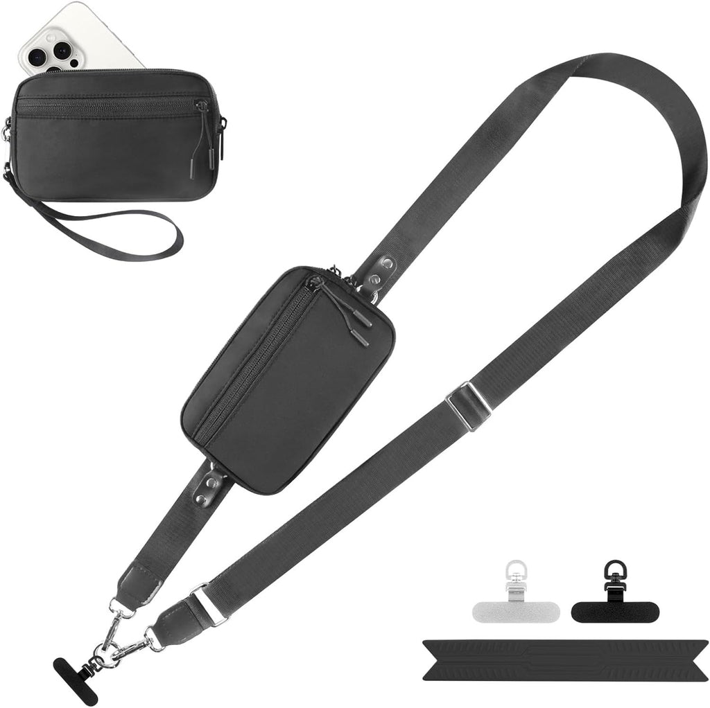 Clip and Go Strap for Phone with Wallet Crossbody, Adjustable Phone Lanyard with Detachable RFID Wristlet Wallet