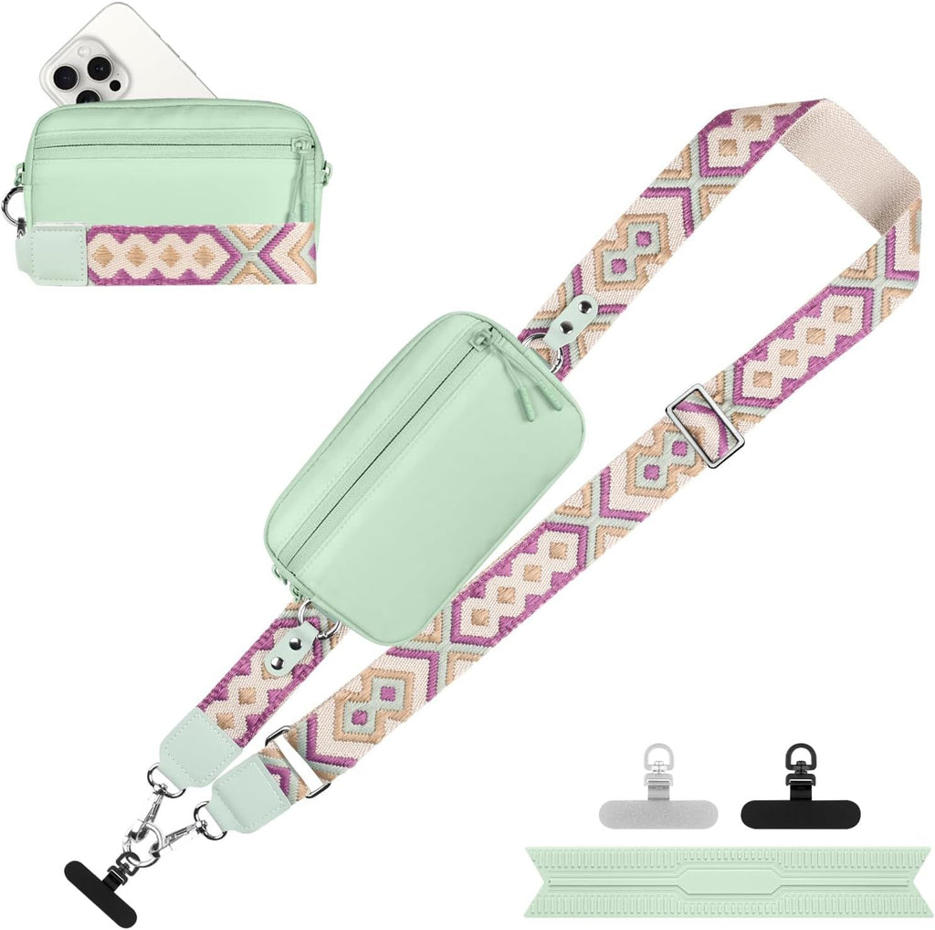Clip and Go Strap for Phone with Wallet Crossbody, Adjustable Phone Lanyard with Detachable RFID Wristlet Wallet