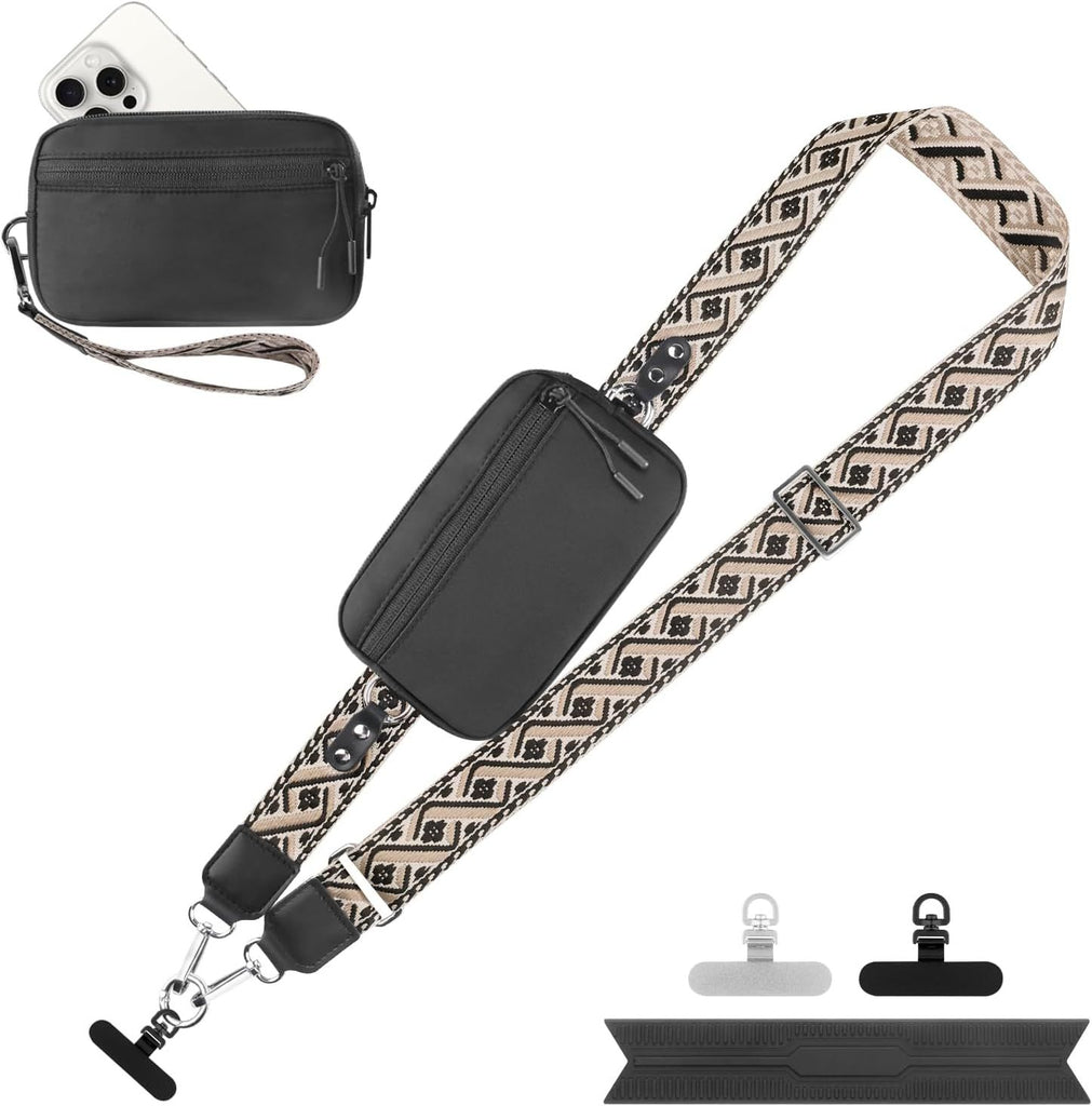 Clip and Go Strap for Phone with Wallet Crossbody, Adjustable Phone Lanyard with Detachable RFID Wristlet Wallet