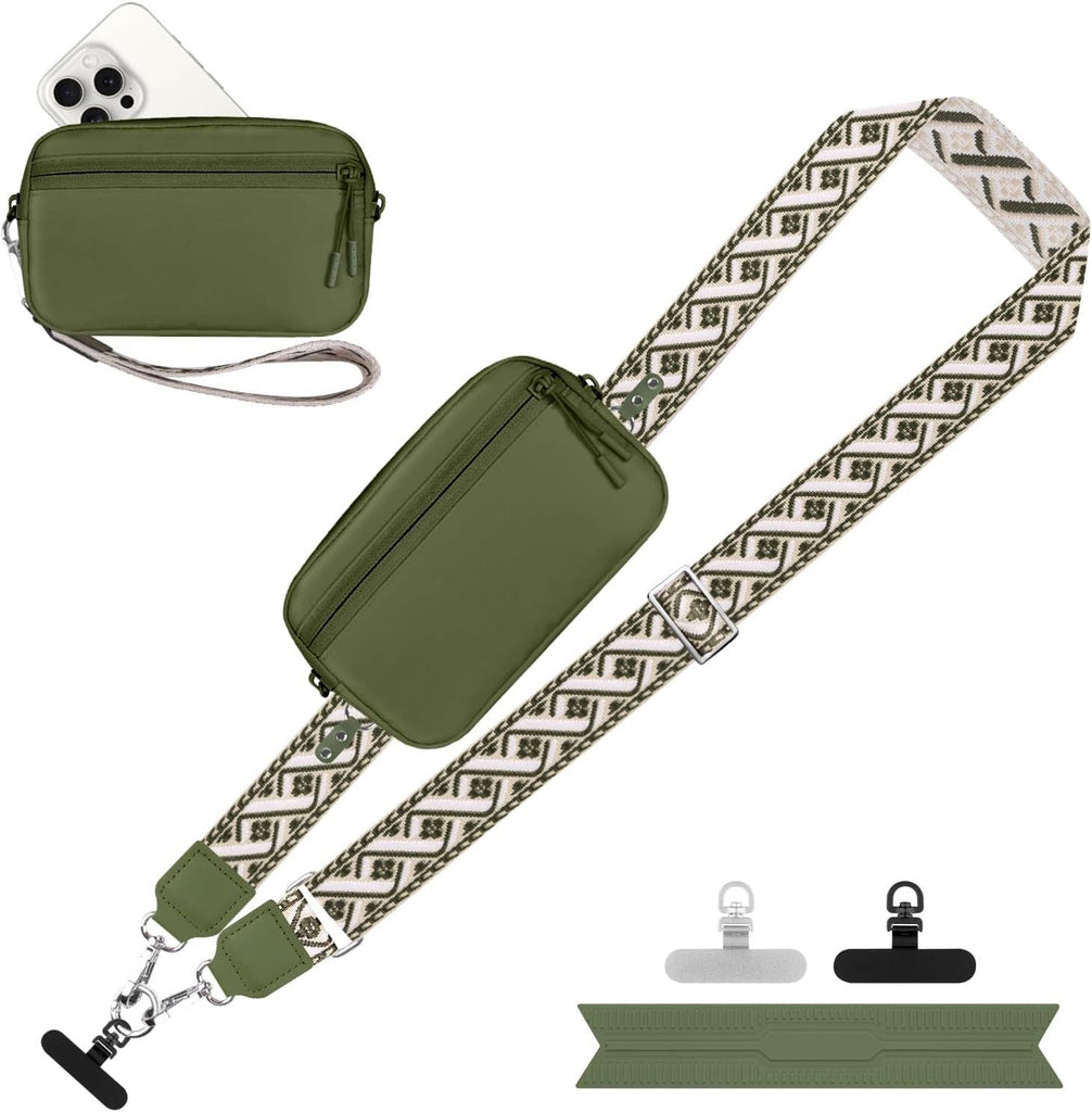 Clip and Go Strap for Phone with Wallet Crossbody, Adjustable Phone Lanyard with Detachable RFID Wristlet Wallet