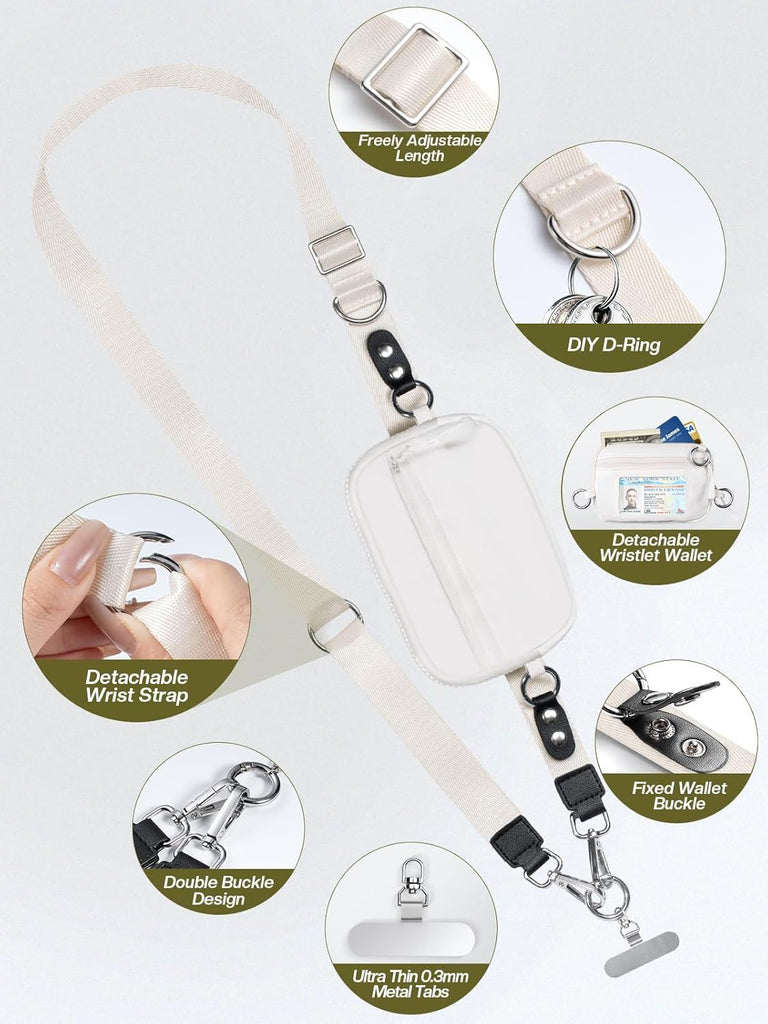 Clip and Go Strap for Phone with Wallet Crossbody Phone Lanyard and Detachable Checkered Bag with ID Window and RFID Pouch for Daily Travel.