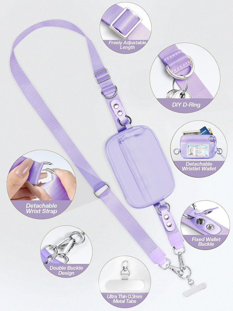 Clip and Go Strap for Phone with Wallet Crossbody Phone Lanyard and Detachable Checkered Bag with ID Window and RFID Pouch for Daily Travel.