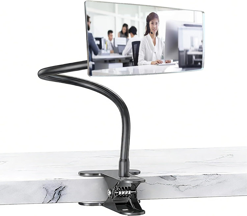 Clip-On Security Mirror to See Behind You - 6.7" x 3" Convex Cubicle Mirror for Personal Safety, 360° Adjustable Rear View Monitor for Desk, Office, Warehouse & Workplace Security - 12in