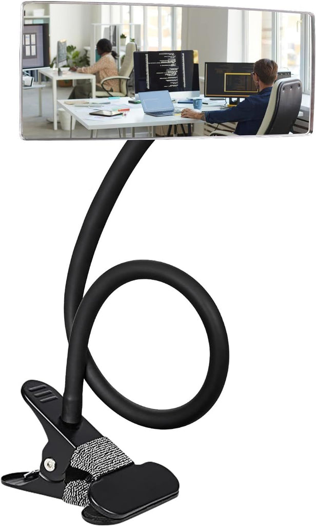 Clip-On Security Mirror to See Behind You - 6.7" x 3" Convex Cubicle Mirror for Personal Safety, 360° Adjustable Rear View Monitor for Desk, Office, Warehouse & Workplace Security - 20in