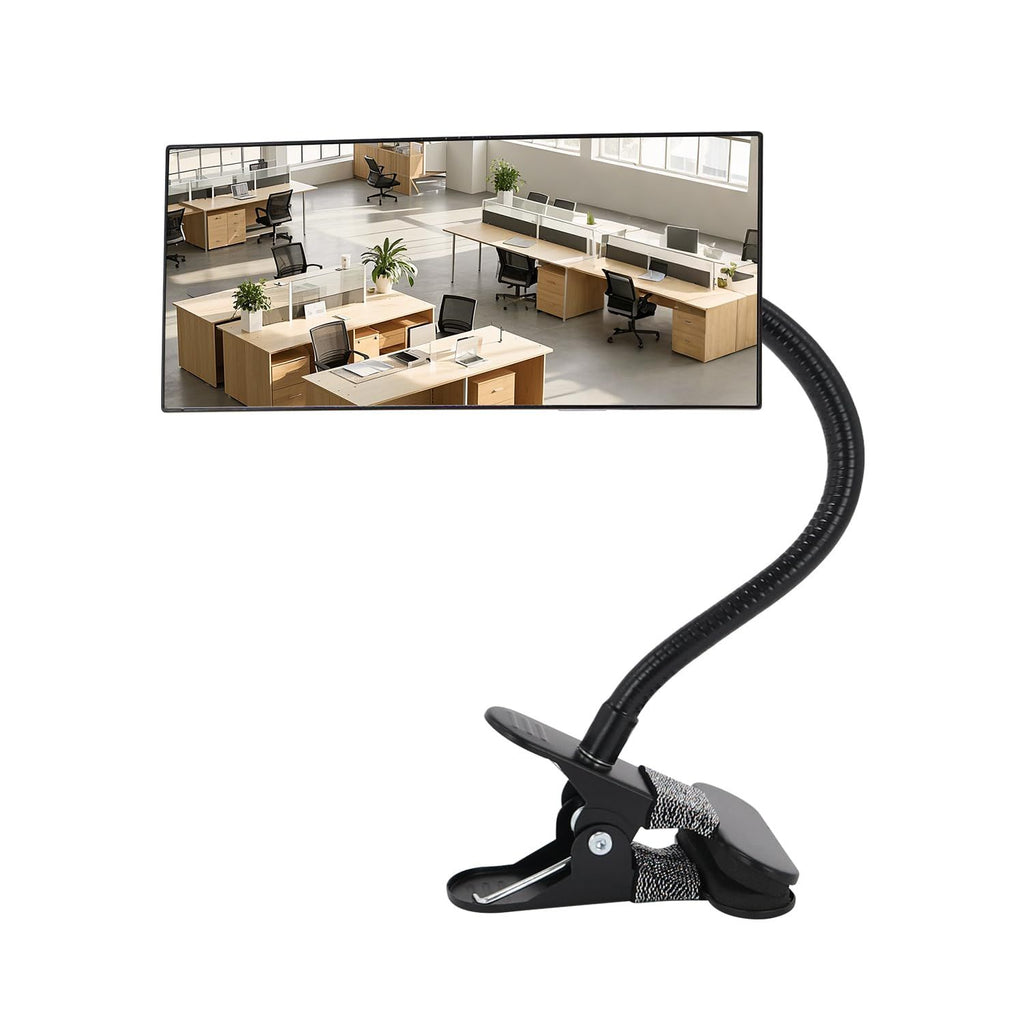 Clip On/Stick-On Office Desk Mirror for Personal Safety Desk Rear View Monitor Computer Cubicle Cabinet Workstation Security Gooseneck Mirror Black (6.69"x2.95" 1 Framed)