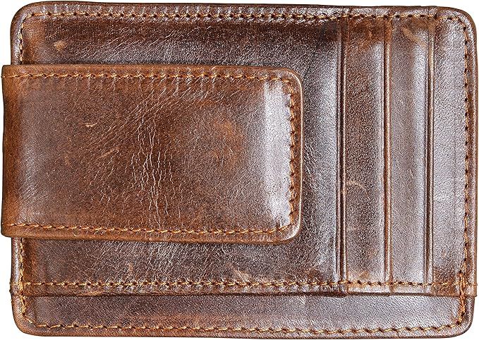 Clip RFID Front Pocket Wallet Men Leather Slim Minimalist Wallet