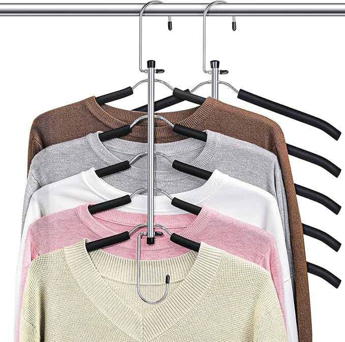 Clothes Hangers Space Saving Shirt Organizer, Non Slip Multi Shirt Hangers for Closet with Foam Padded Closet Organizers and Storage for Sweater Hoodie Blouse Coat Dress Short Black 2 Pack