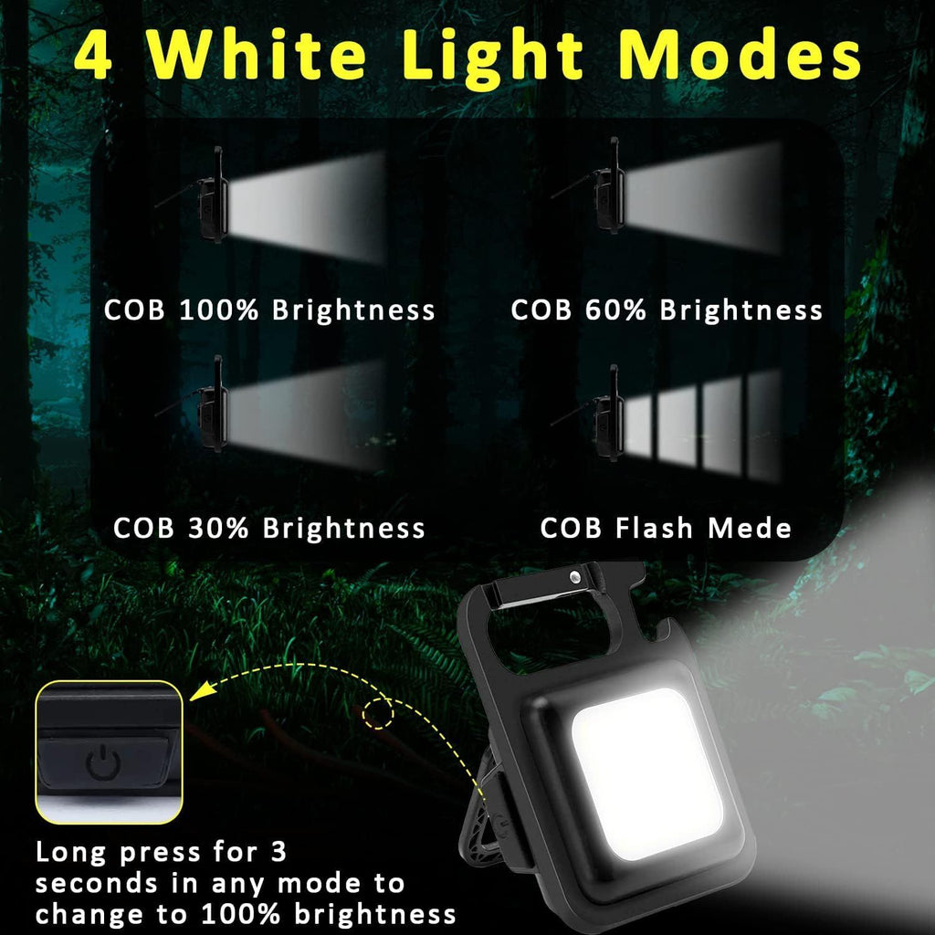 COB Rechargeable Keychain Flashlight 2Pack, High Lumen Super Bright LED Work Light with Magnet,Clip,Bottle Opener for Dog Walking,Car Repair, Emergency,Camping,EDC