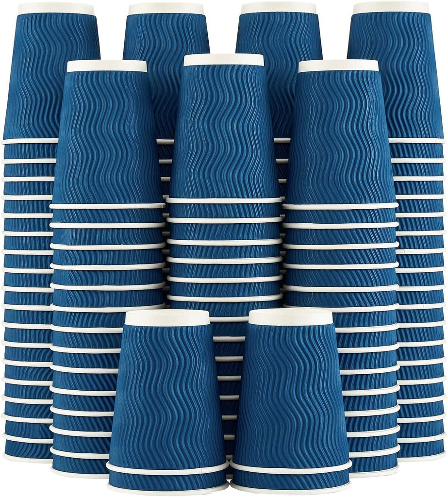 Coffee Cups 12 oz - 120 Pack, 12 oz Disposable Paper Coffee Cups Insulated, Corrugated Kraft Ripple Wall Cup for Hot Beverage or Cold Drinks (Navy)