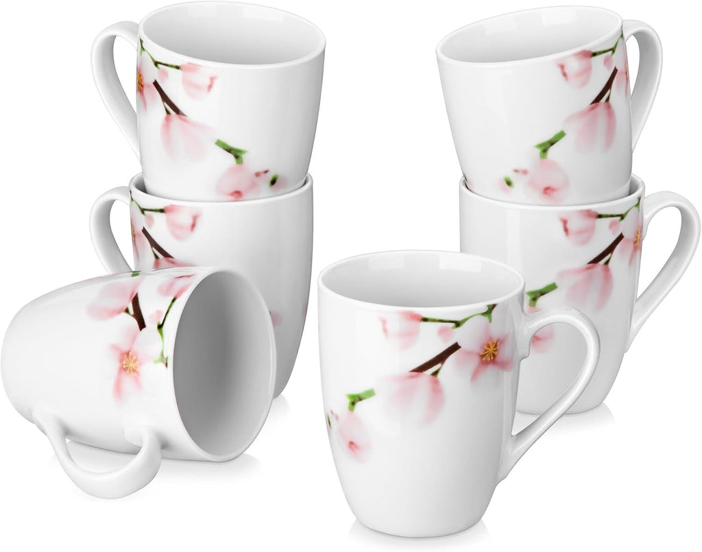 Coffee Mugs Set of 6, 11 OZ Coffee Cups Set with Handle, Floral Mug Sets Ceramic Cup Set for Kitchen, Microwave & Dishwasher Safe,