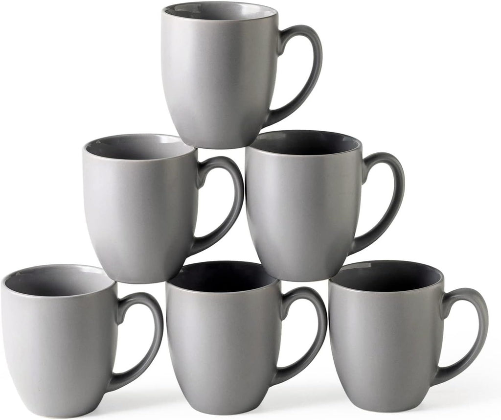 Coffee Mugs Set of 6, Ceramic coffee mugs with large handle for Men Women,16oz Coffee Mugs for Coffee,Tea,Latte,Cocoa. Easy to Hold&Clean, Dishwasher&Microwave Safe, Matte Grey