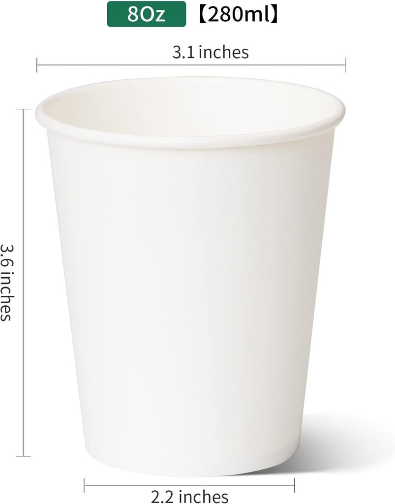 Coffee Paper Cups 8 oz [100 pack], Disposable Coffee Cups, Hot Coffee Cups, Office (8 oz 100 pack)