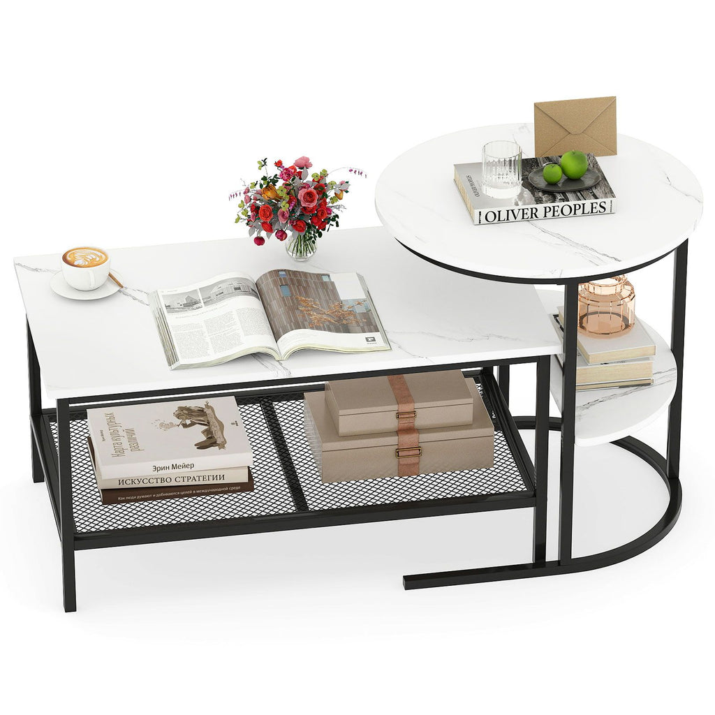 Coffee Table 2-Tier Rectangle Coffee Table and Side End Table with Storage Shelves