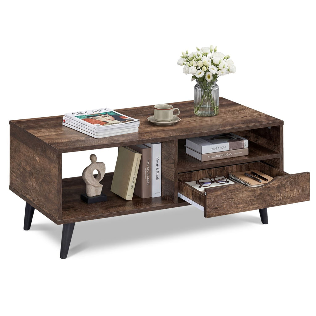 Coffee Table with Storage Rustic Rectangle Center Table