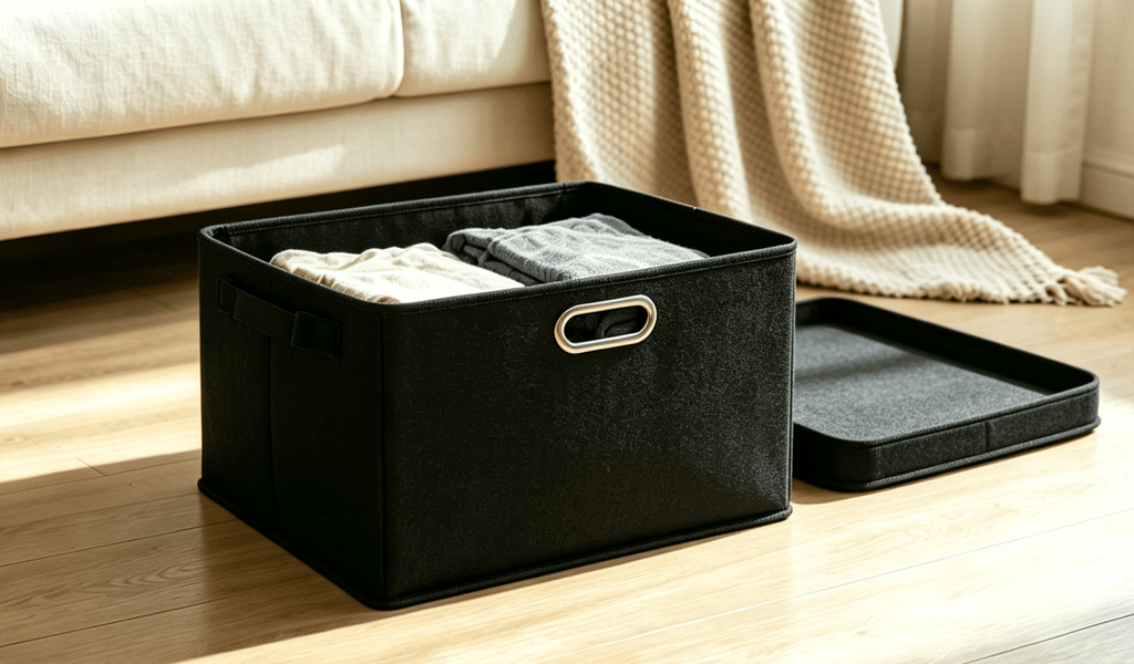 Collapsible Linen Fabric Storage Box with Lid, Foldable Home Organizer for Toys, Clothes and Closet