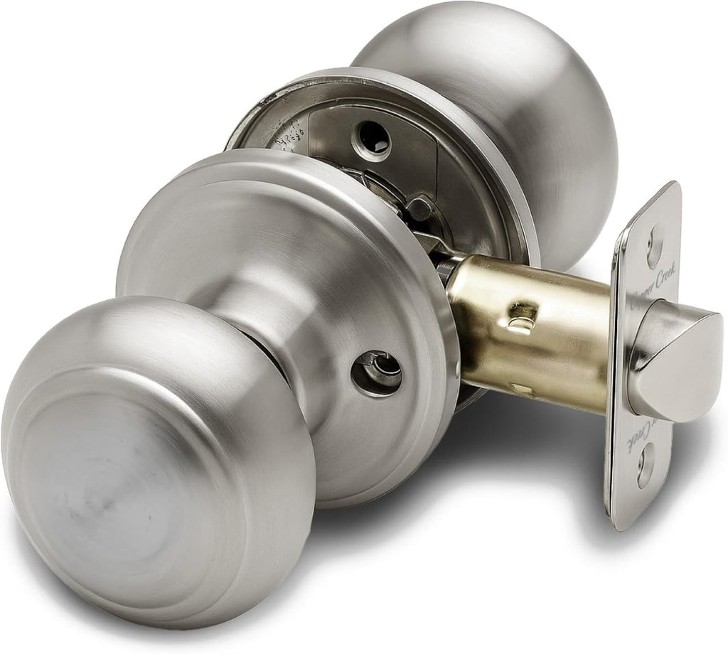 Colonial Passage Interior Door Knob  ANSI Grade-3 Certified, Modern Heavy Duty Handle, Easy Install and Reversible for Bedroom, Bathroom and Closets – Satin Stainless (1 Pack)