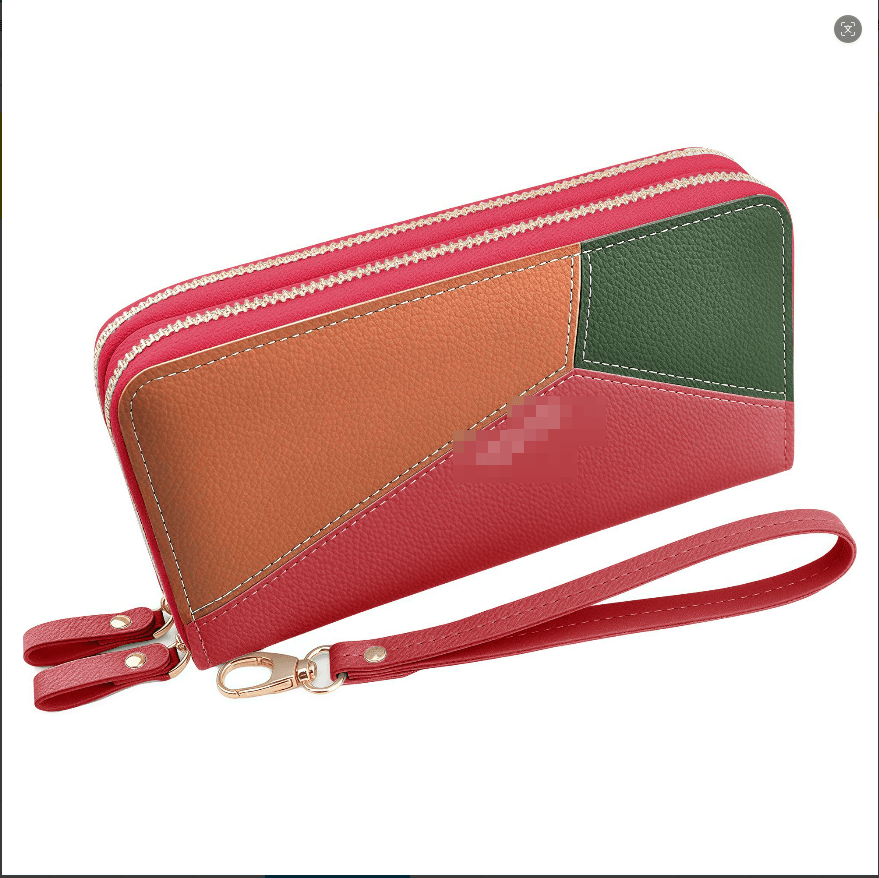 Color blocking double zipper long handbag, multi slot large capacity wallet, change phone multifunctional hand-held storage bag