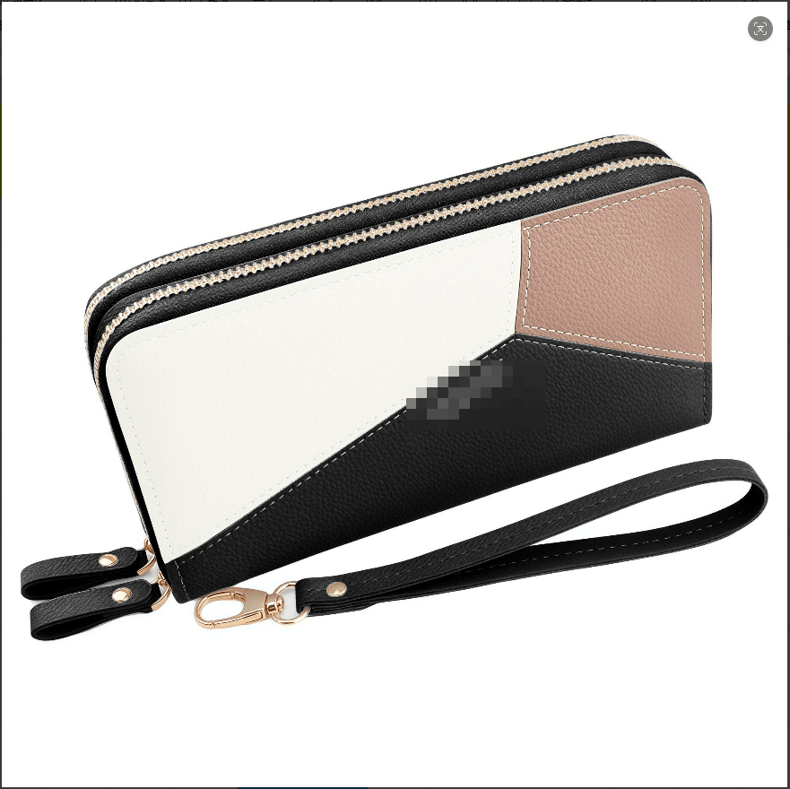 Color blocking double zipper long handbag, multi slot large capacity wallet, change phone multifunctional hand-held storage bag