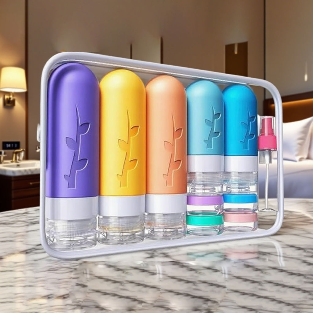 Colorful Silicone Travel Toiletries Bottles with Clear Carry Bag