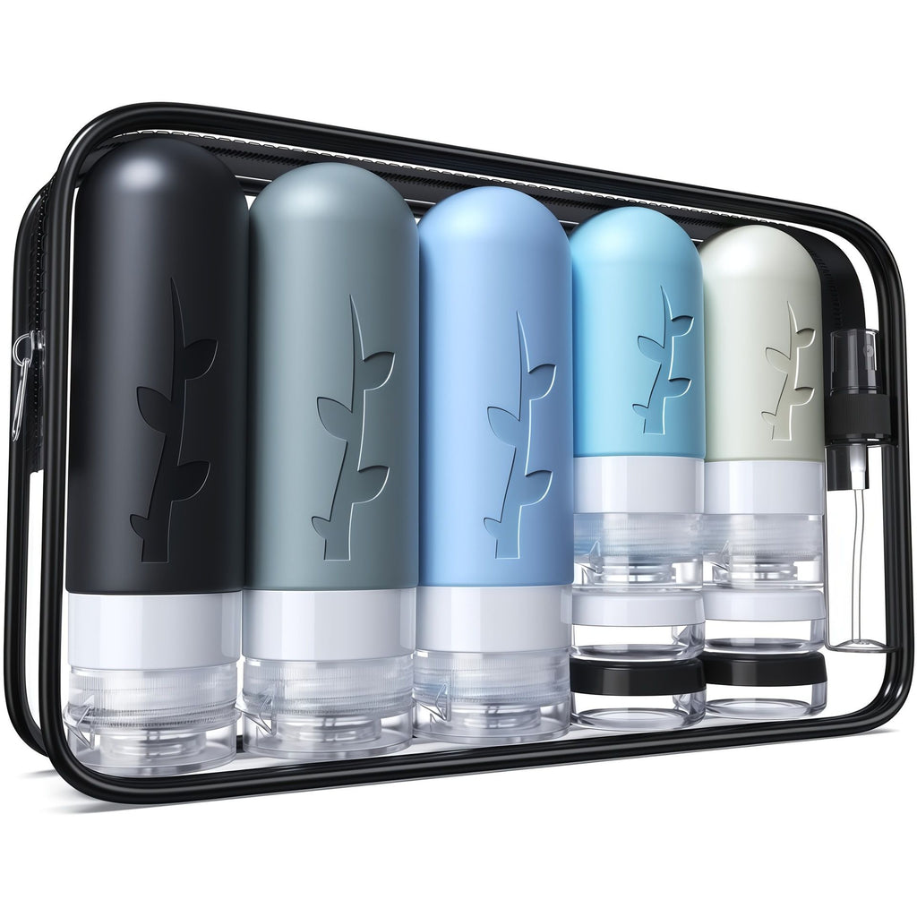Colorful Silicone Travel Toiletries Bottles with Clear Carry Bag