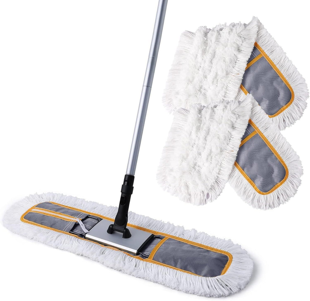 Commercial Dust Mop for Floor Cleaning, Heavy Duty Sweeper Broom with 2 Microfiber Mop Pads, Wet and Dry Duster Sweeper Broom for Marble, Laminate, Hardwood Floor