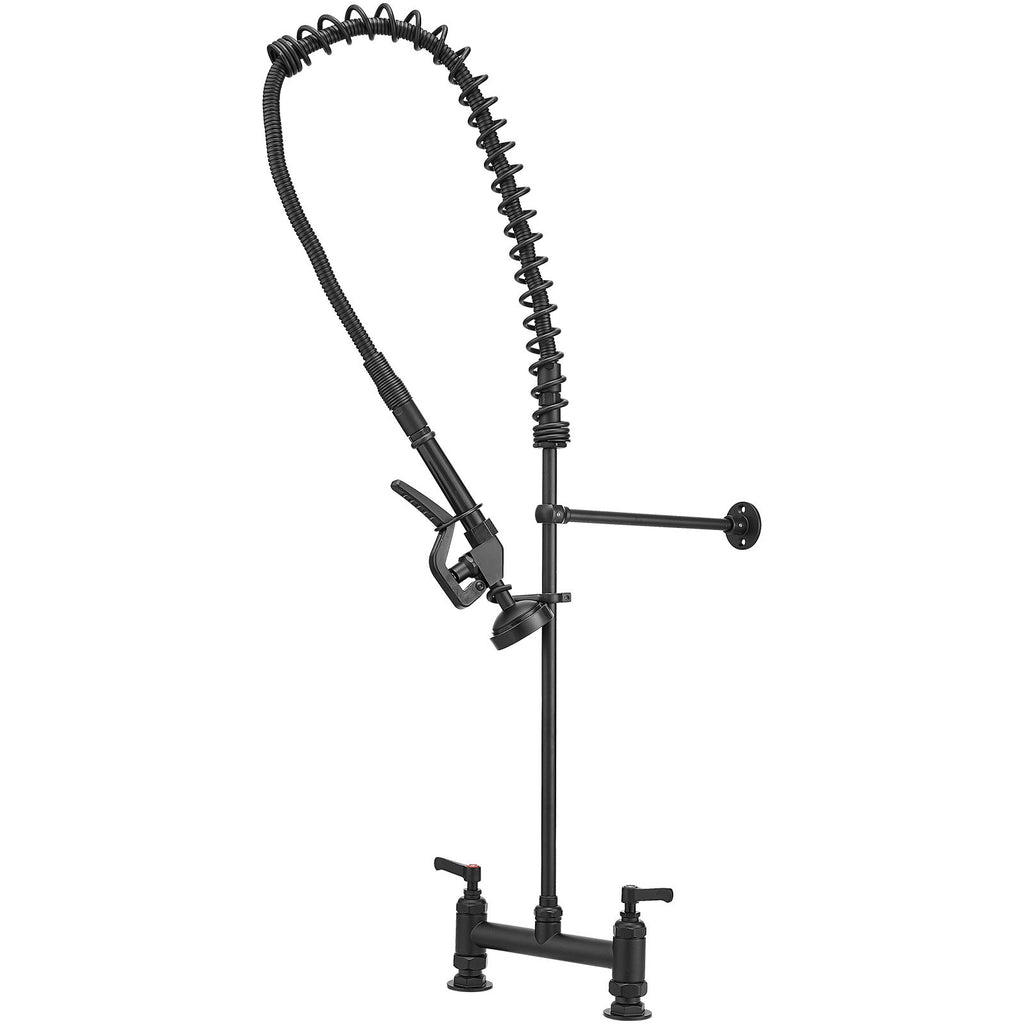 Commercial Restaurant Pull Down 2-Handle Wall Mount Pre-Rinse Spray Utility Kitchen Faucet in Polished Chrome