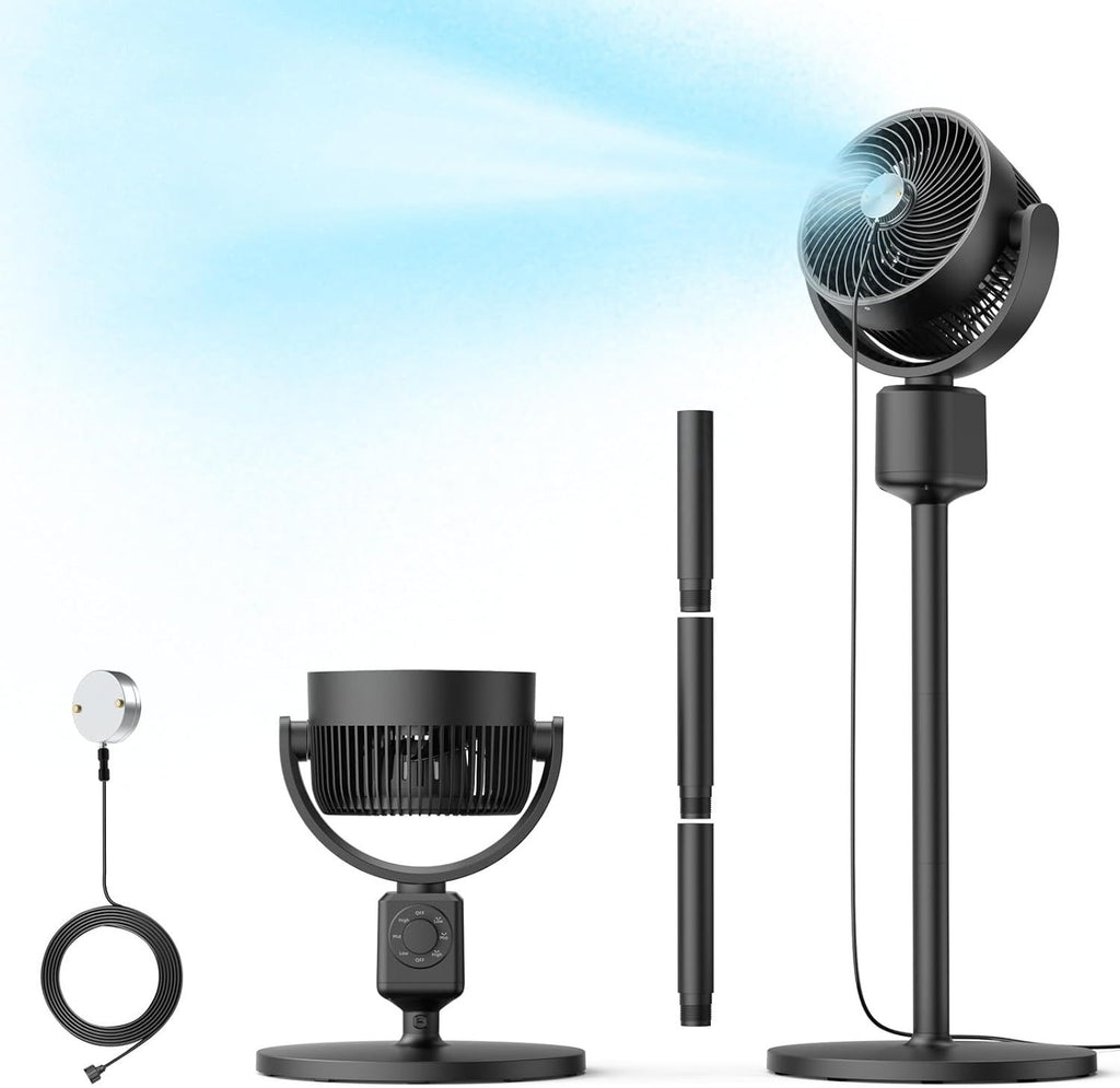 Compact Pedestal Fan for Bedroom, Small-Medium Air Circulator Standing Fan, 16-34" Adjustable Height, 70°Auto-Oscillation, 90° Up+10° Down Tilt, 3 Speeds for Small-Medium Office, Home