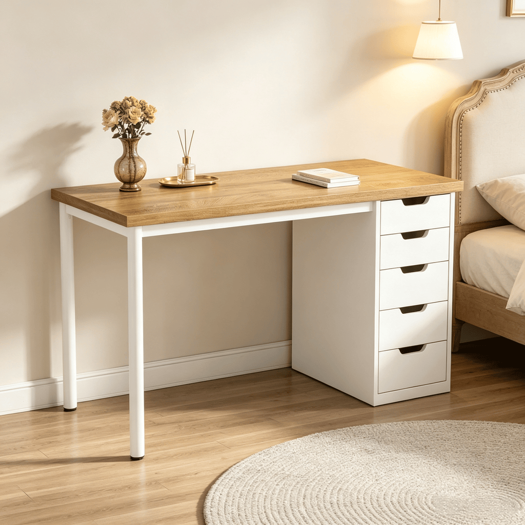Compact Storage 47 Inch Computer Desk with 5 Drawers Home Office Desk