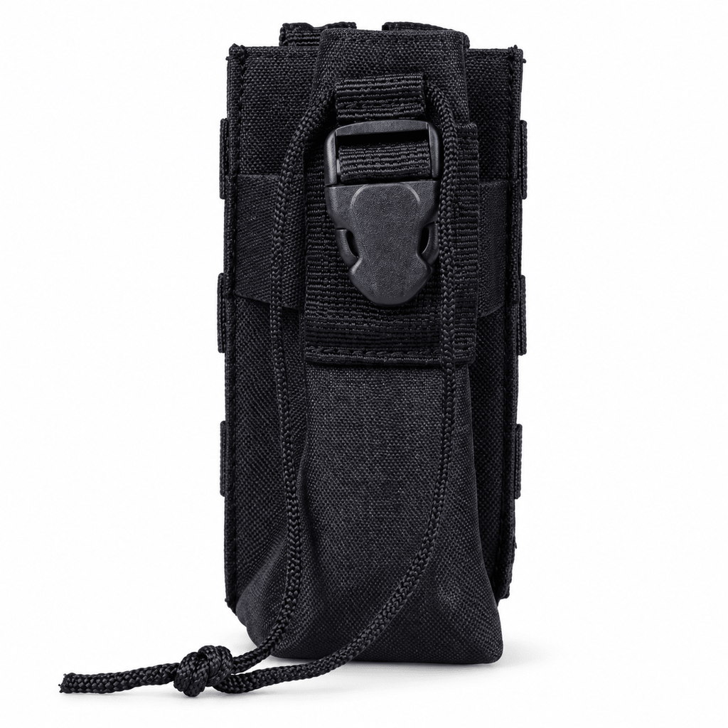 Compact Tool Pouch, Black Utility Storage Bag with Front Clip, Side Webbing and Drawcord