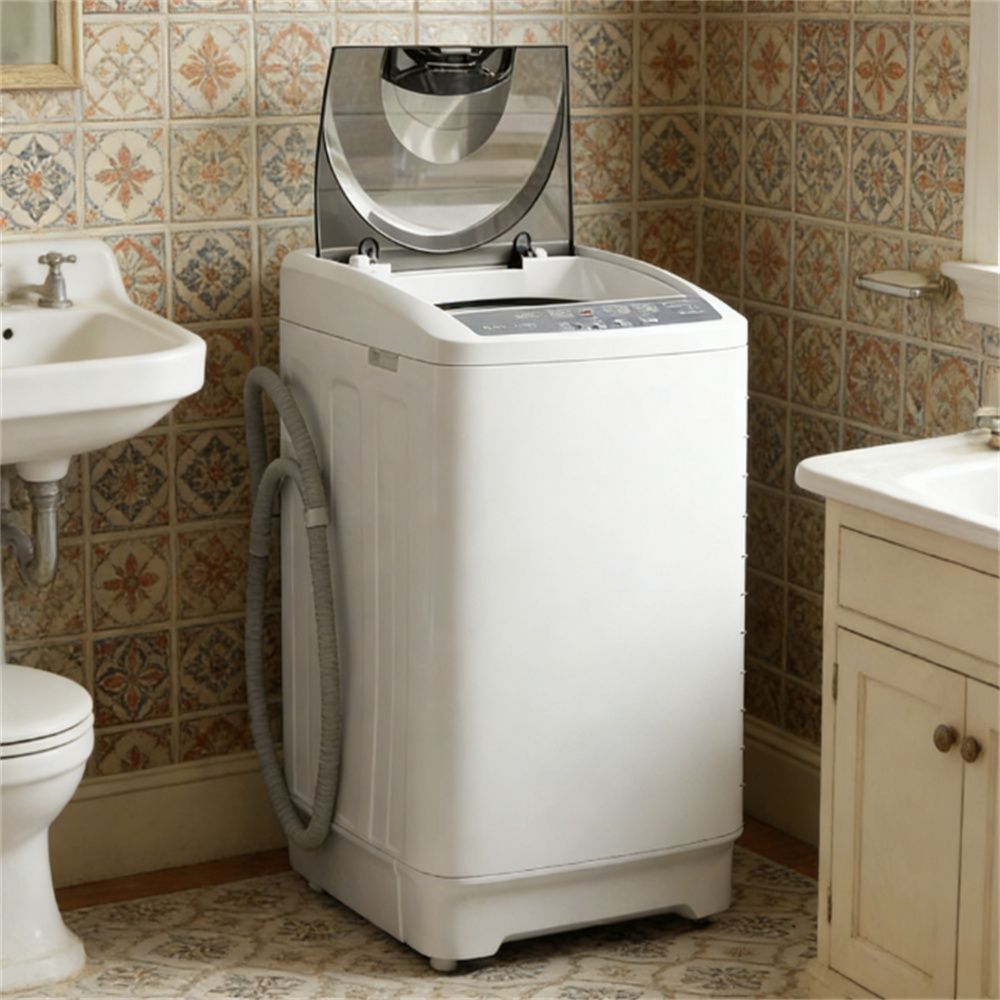 Compact washing machine, portable, fully automatic, white