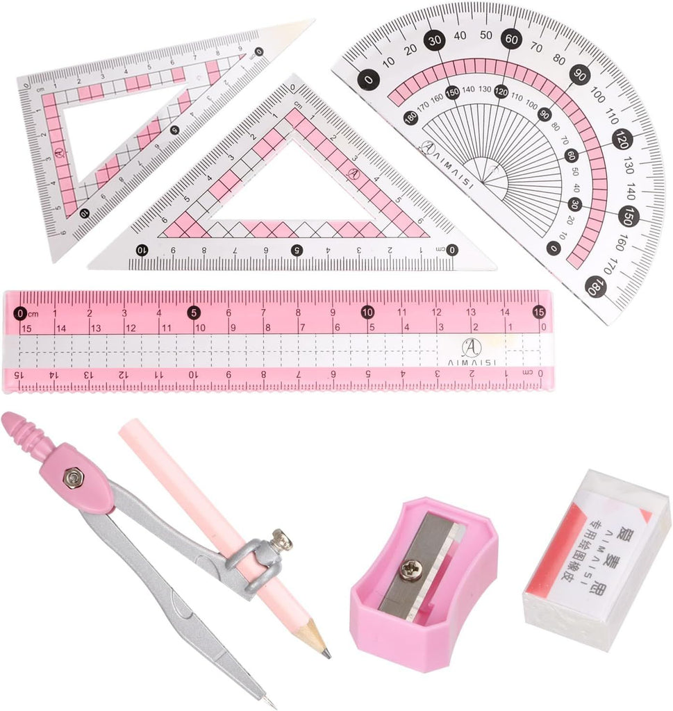 Compass Geometry Tool Protractor and Compass Set with Metal Box Drawing Compass with Rulers Math Compass Kit for Class Supplies and School 8 Piece
