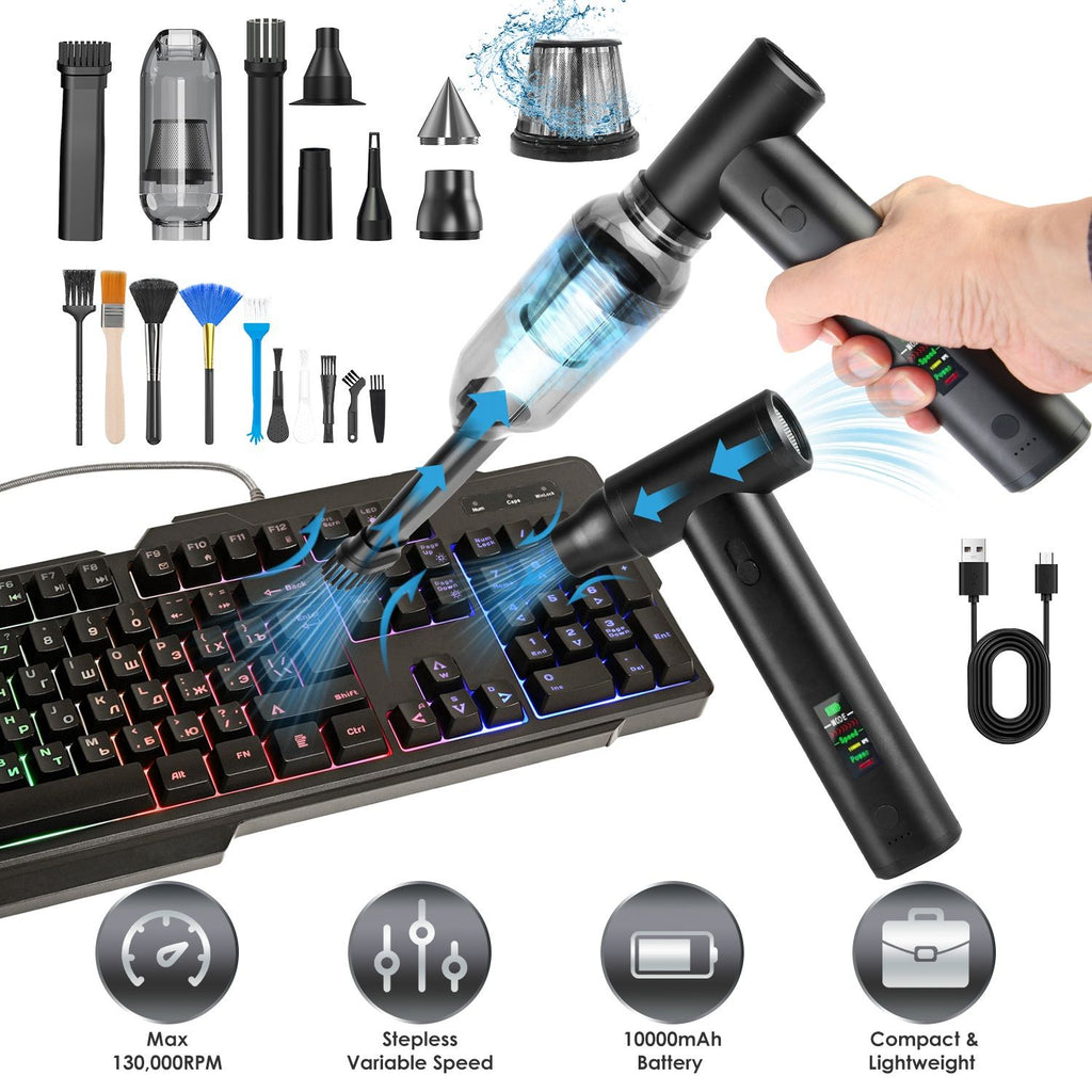 Compressed Air Duster Brushless Motor 130000RPM Stepless Variable Speed 1WmAh Battery Cordless Dust Blower Vacuum Cleaner Portable Jet Dry Blower for PC Keyboard Car Home